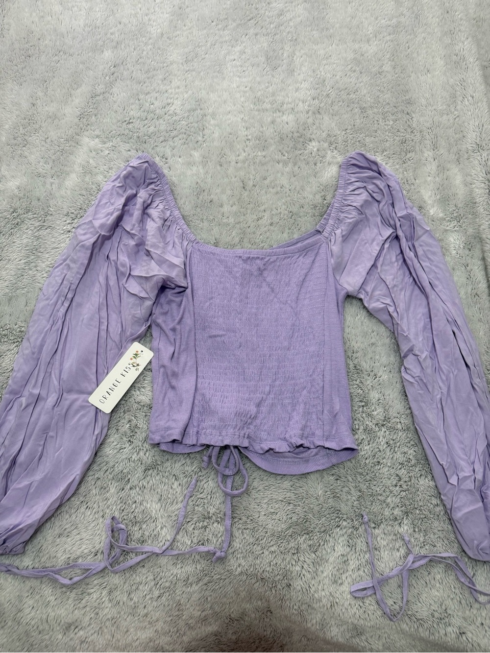 Opaline Floral Lavender Puff-Sleeve Smocked Top